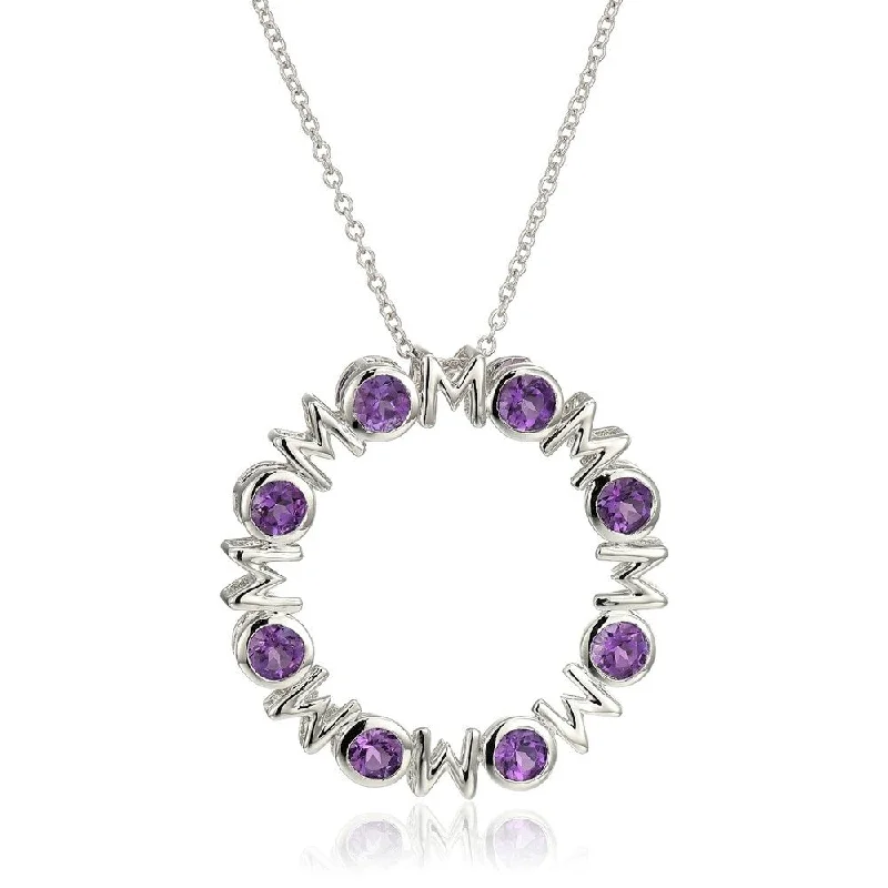 Tide shape necklaces-Sterling Silver African Amethyst Mom Pendant Necklace, 18"