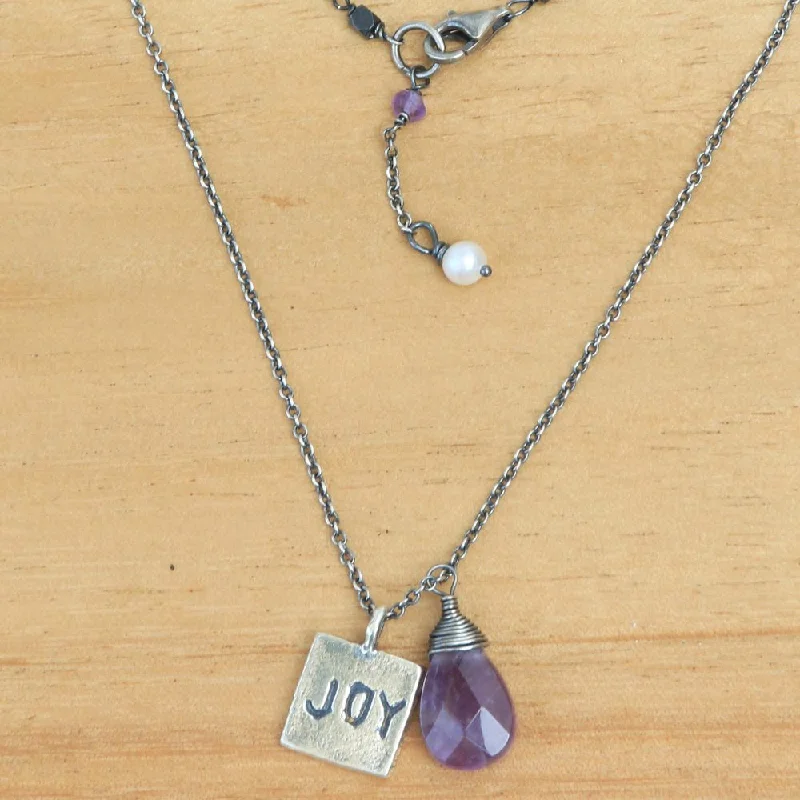 High gloss necklaces-Handmade Sterling Silver 'Inspiring Joy' Amethyst Cultured Pearl Necklace (4 mm) (Indonesia) - 0.5" L x 0.4" W x 0.1" D