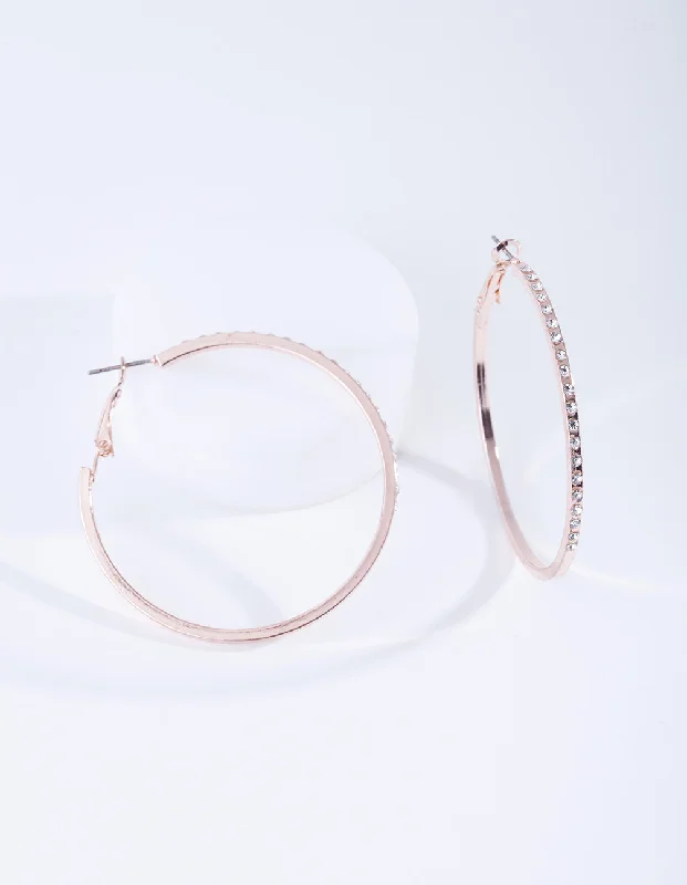 Ruby gem earrings-Rose Gold Small Diamond Hoop Earrings