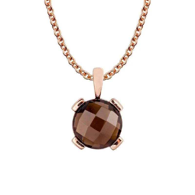 Tide pattern necklaces-Viducci 10k Rose Gold Genuine Round Smoky Quartz Pendant Necklace