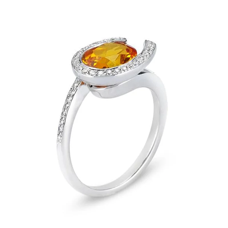 Rustic lock engagement rings-18K White Gold Ring With Diamonds And Citrine