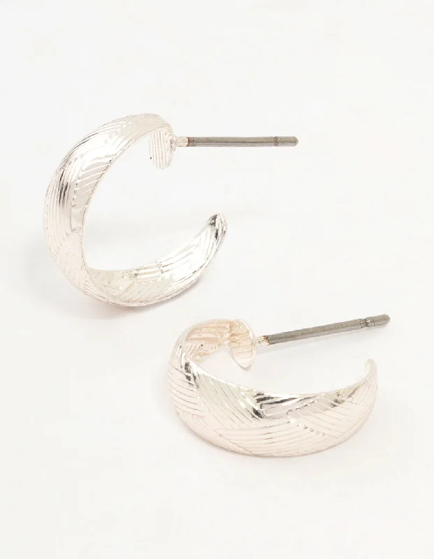 Smooth drop earrings-Silver Woven Textured Huggie Earrings