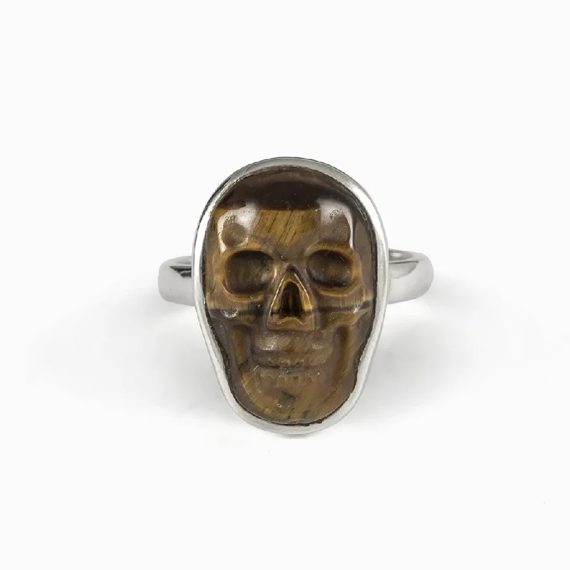 Tiger Eye Skull Ring