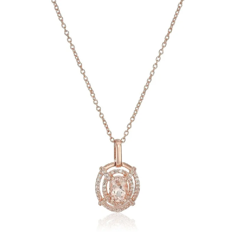 Petite gem necklaces-Rose Gold-plated Silver Morganite Pendant Necklace, 18" - Pink