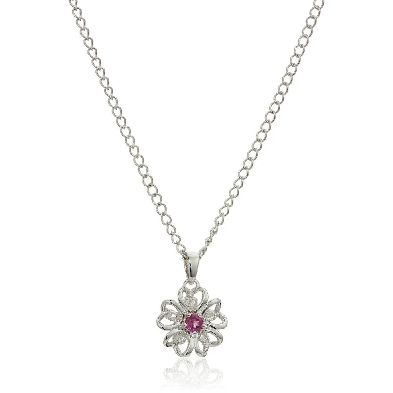 Cosmic charm necklaces-Sterling Silver Pink Tourmaline Flower Pendant Necklace, 18"