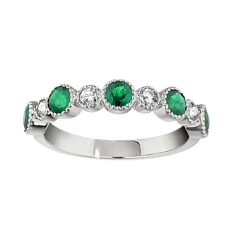 Square cut engagement rings-Jabel Emerald & Diamond Stackable Band