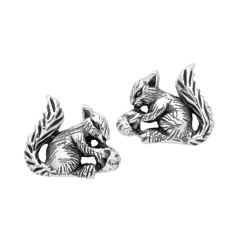 Textured disc earrings-LITTLE SQUIRREL - Sterling Silver Studs