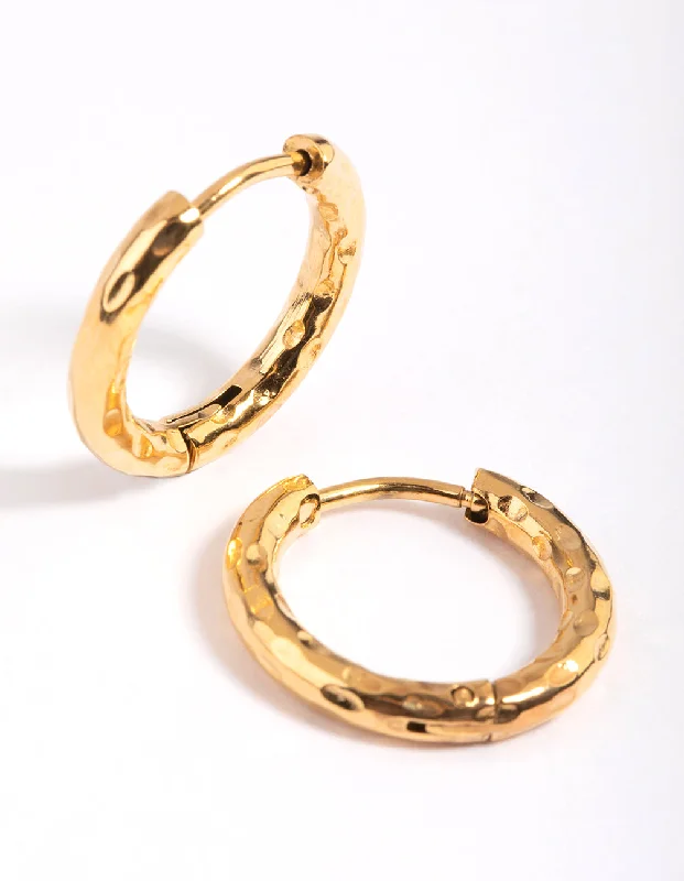 Astro charm earrings-Gold Plated Surgical Steel Molten Hoop Earrings