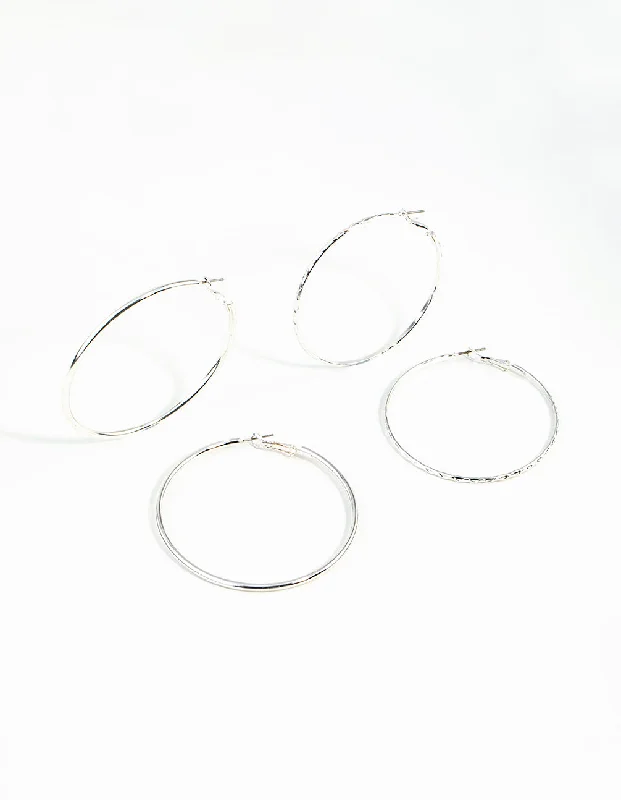 Vibrant enamel earrings-Silver 60MM Hoop Earring Pack