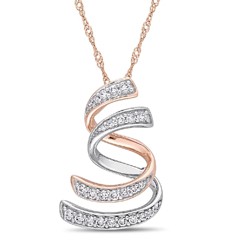 Wide chain necklaces-Miadora Signature Collection 2-Tone 14k White and Rose Gold 1/5ct TDW Diamond Layered Swirl Journey Necklace