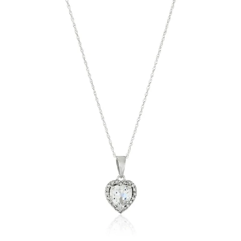 Tarnished silver necklaces-10k White Gold White Topaz Heart and Diamond Pendant Necklace, 18"