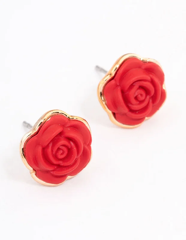 Textured disc earrings-Gold Coated Rose Stud Earrings