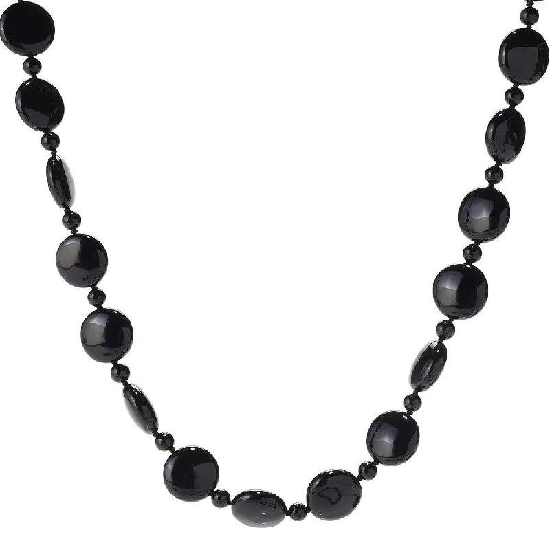 Turquoise healing necklaces-28" 18mm Coin Shaped Black Onyx Beaded Endless Necklace