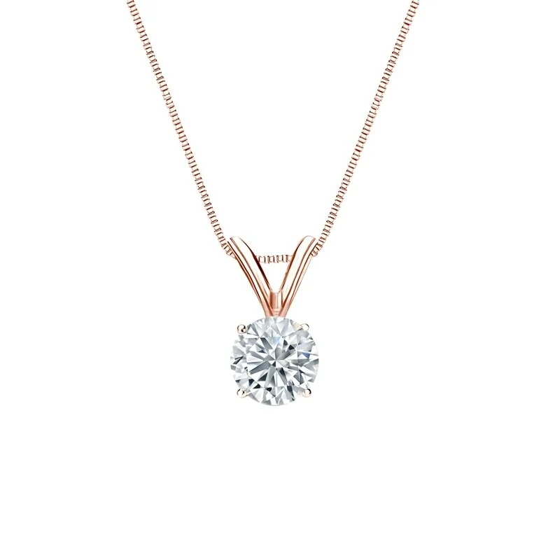 Zodiac charm necklaces-Auriya 14-karat Gold 0.45ctw Round Solitaire Lab Grown Diamond Necklace 4-Prong Basket (F-G VS) - 0.45