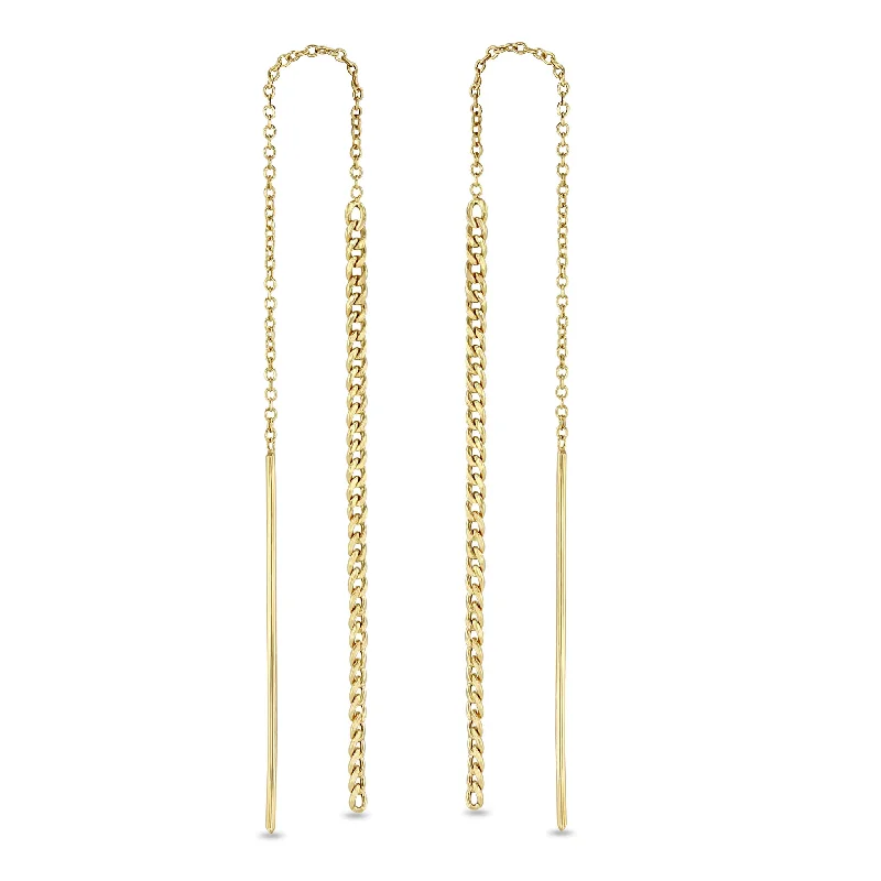 Bold cross earrings-14k Gold XS Curb Chain Drop Threaders