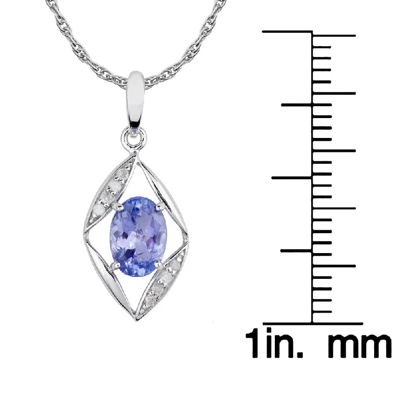 Thick bar necklaces-Viducci 10k White Gold Genuine Oval Tanzanite and Diamond Pendant Necklace