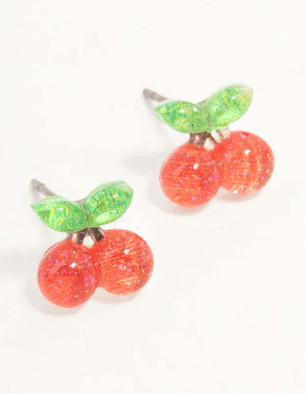 Onyx stone earrings-Red & Green Bubble Cherry Stud Earrings