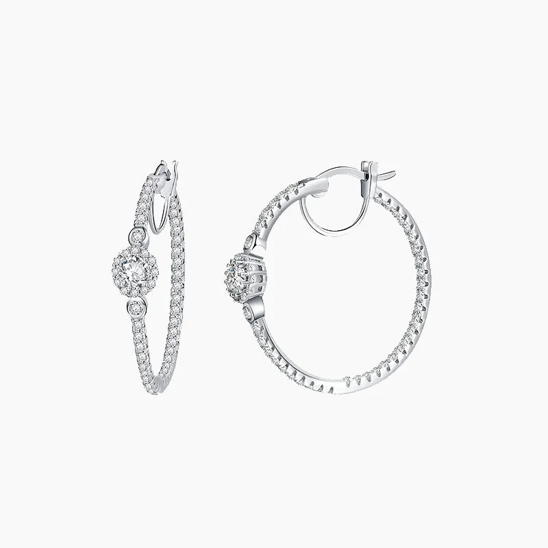 Wave drop earrings-Sterling Silver Cubic Zirconia Hoop Earrings