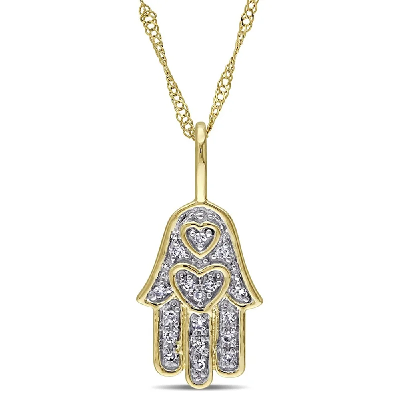 Round stone necklaces-Miadora 14k Yellow Gold Diamond Hamsa Necklace