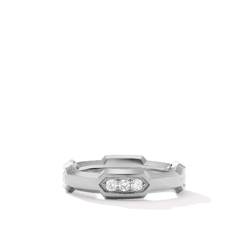 Ruby halo engagement rings-Hex Station Band Ring in Sterling Silver with Pave Diamonds