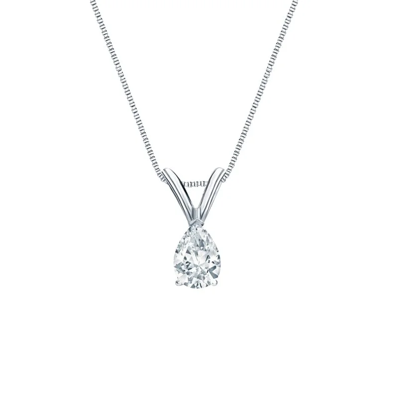 Dove feather necklaces-Auriya Platinum 0.30ctw Pear Solitaire :Lab Grown Diamond Necklace V-End (H-I VS) Prong - 0.3