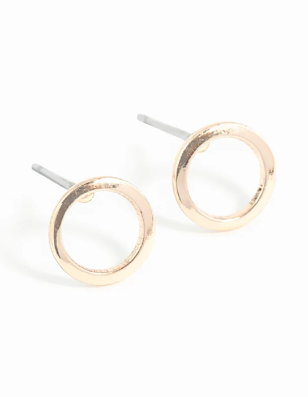 Mystic eye earrings-Gold Smooth Open Circle Stud Earrings