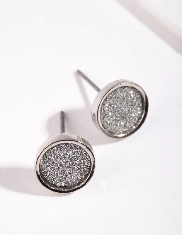 Satin gold earrings-Round Silver Glitter Paper Earrings