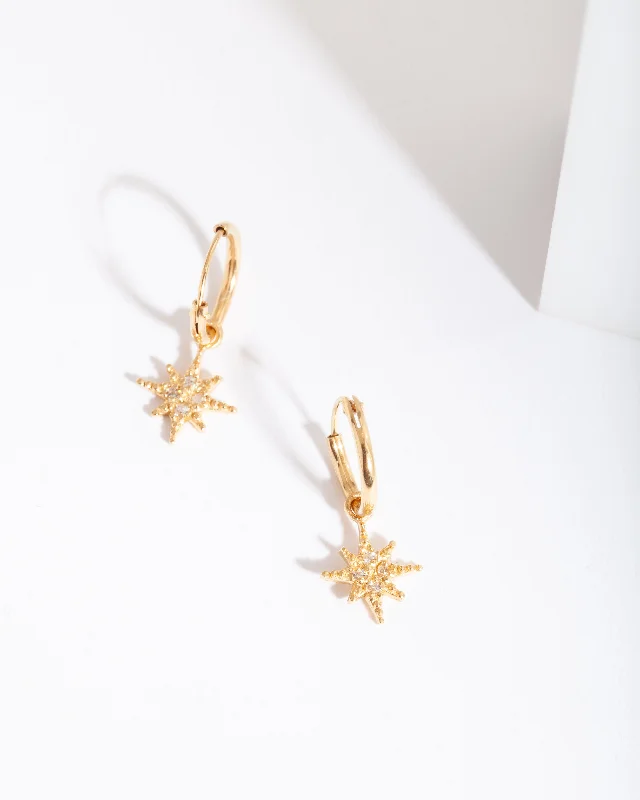 Large hoop earrings-Gold Plated Sterling Silver Star Huggie Earrings