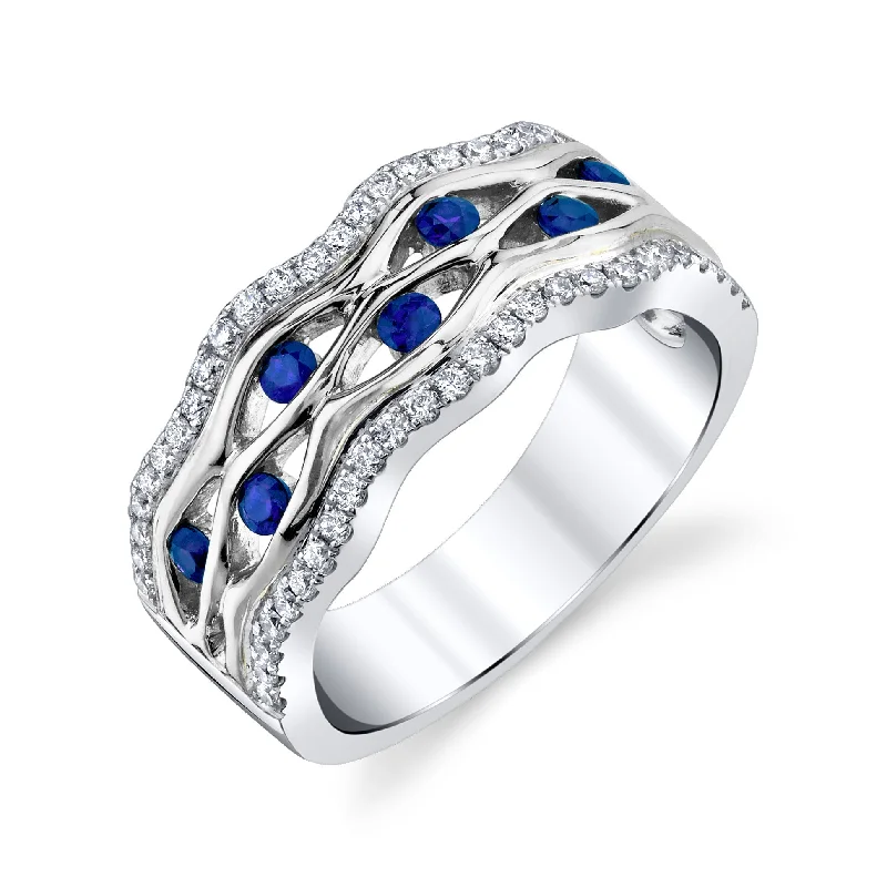 Chunky stone engagement rings-14K White Gold Diamond And Sapphire Fashion Ring