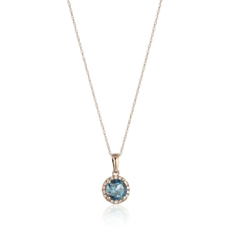 Spring clasp necklaces-10k Rose Gold London Blue Topaz and Diamond Classic Di Pendant Necklace, 18"