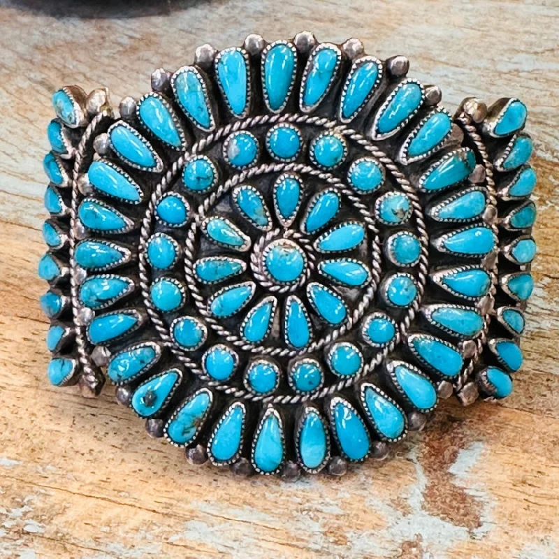 Alloy metal bangles-Vintage Zuni Sterling Silver Petit Point Turquoise Rosette Bracelet