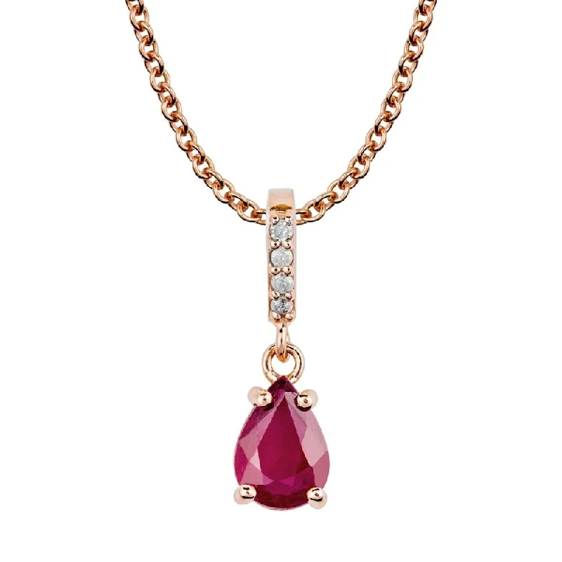 Retro locket necklaces-Viducci 10k Rose Gold Genuine Pear-Shape Ruby and Diamond Drop Pendant Necklace