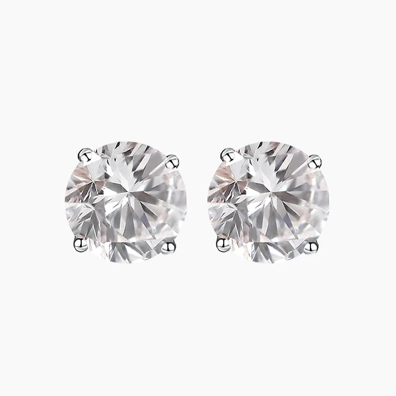 Flat knot earrings-Classic Round Cut Zirconia Earrings in Sterling Silver