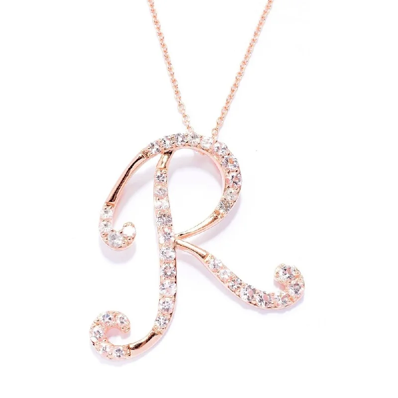 Woven knot necklaces-18k Rose Gold over Sterling Silver Round Morganite Initial R Necklace