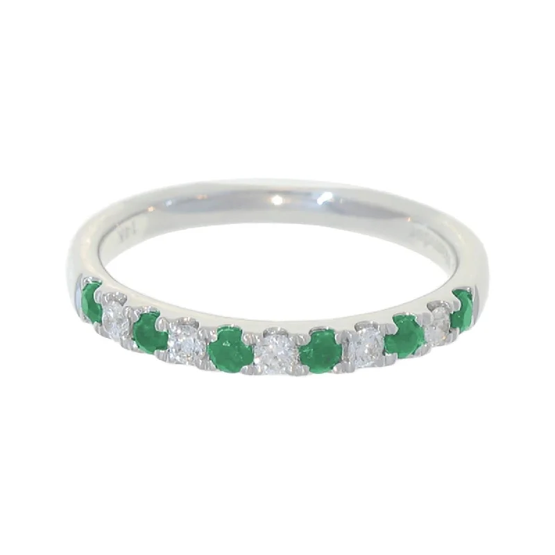 Moonstone engagement rings-Emerald & Diamond Comfort Fit Band