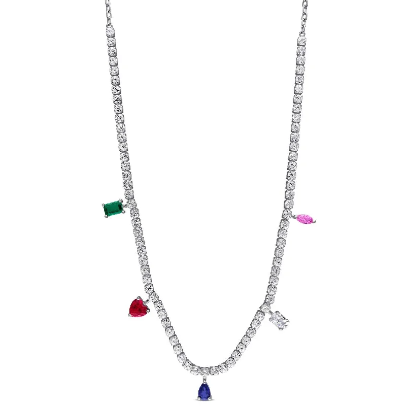 Galaxy charm necklaces-Miadora 12 3/8ct TGW Created Multi-Gemstone Charm Necklace in Sterling Silver