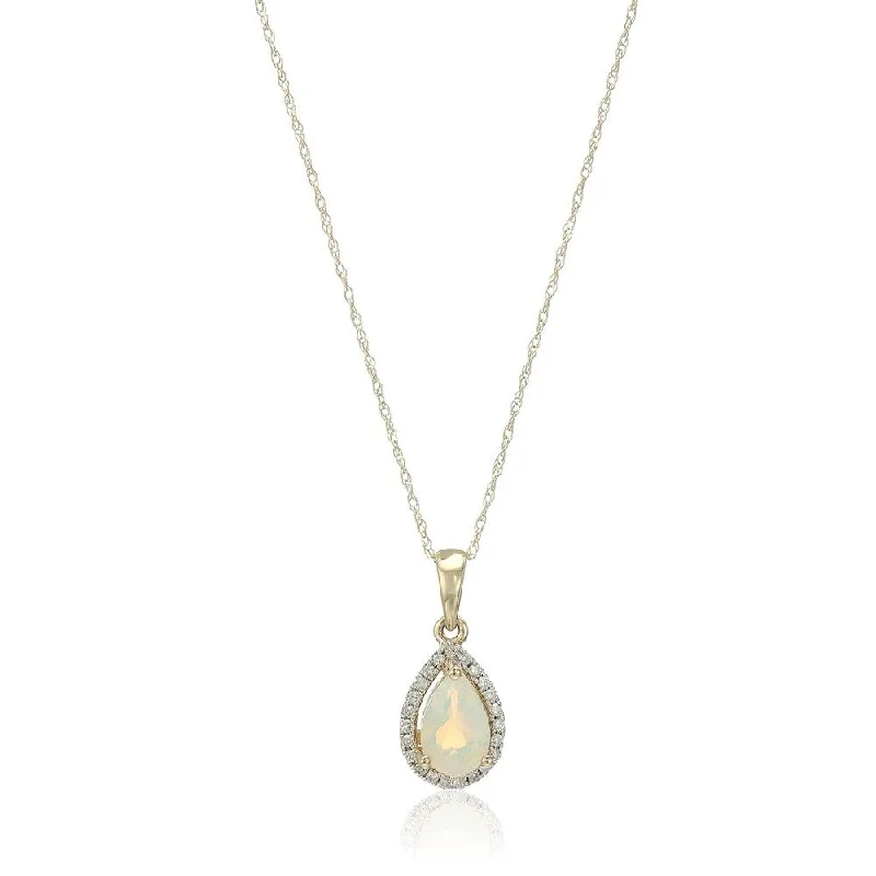 Retro locket necklaces-10k Yellow Gold Ethiopian Opal, Diamond Princess Diana Necklace, 18" - White