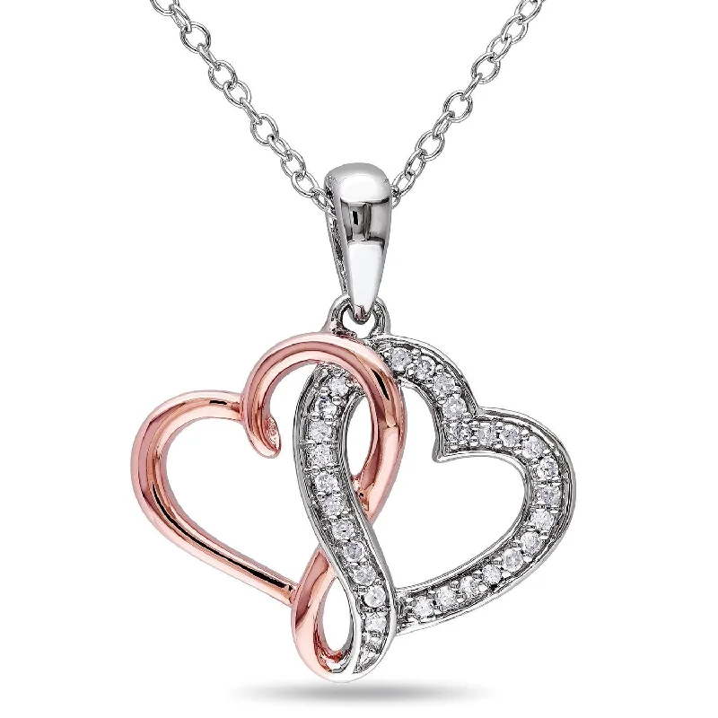 Vivid druzy necklaces-Miadora Two-tone Sterling Silver 1/6ct Diamond Interlocking Heart Necklace