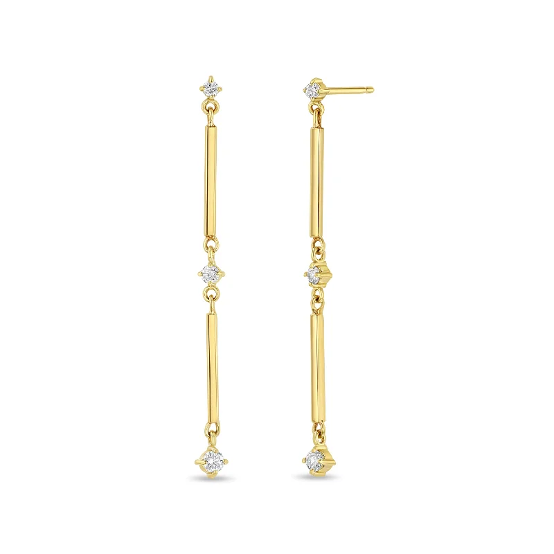 Two-tone earrings-14k Gold Linked Bar & Graduated Diamond Drop Earrings