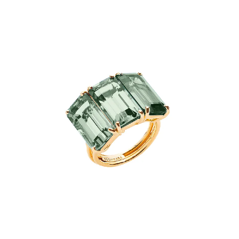 Pure crystal engagement rings-Prasiolite 3 Stone Ring