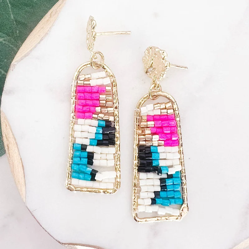 Silk tassel earrings-Miami Multi Seed Bead Gold Dangle Earrings