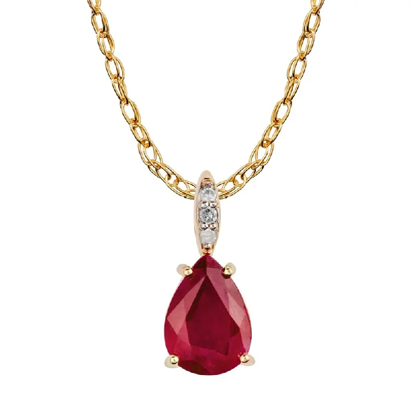 Emerald drop necklaces-Viducci 10k Yellow Gold Genuine Pear-Shape Ruby and Diamond Tear-Drop Pendant Necklace