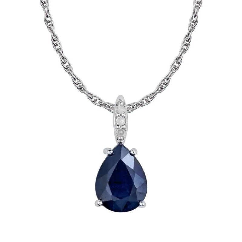 Pure crystal necklaces-Viducci 10k White Gold Genuine Pear-Shape Sapphire and Diamond Tear-Drop Pendant Necklace