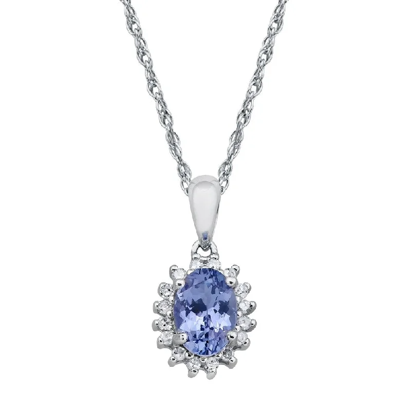 Neat-line necklaces-Viducci 10k White Gold Oval Tanzanite and 1/6ct Diamond Halo Necklace