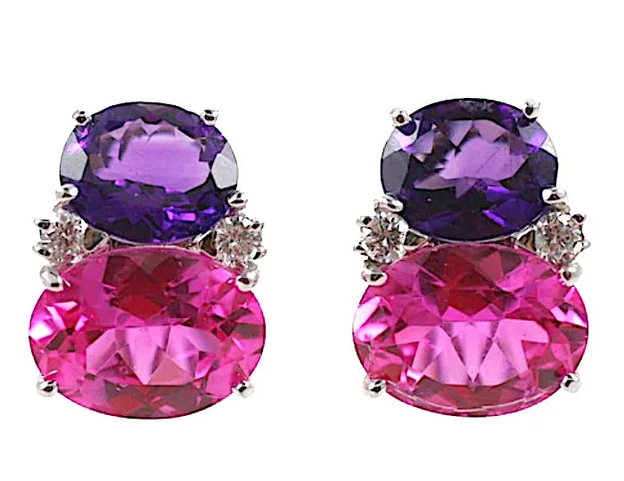 Thin threader earrings-Large GUM DROP™ Earrings with Deep Amethyst and Pink Topaz and Diamonds