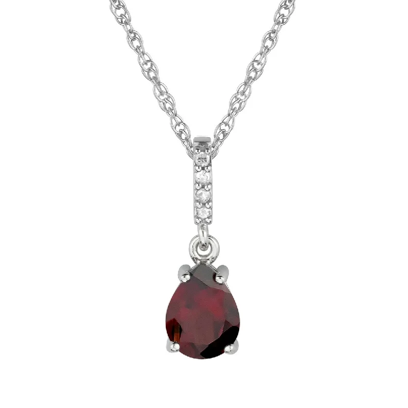 Ruby pendant necklaces-Viducci 10k White Gold Genuine Pear-Shape Garnet and Diamond Drop Pendant Necklace