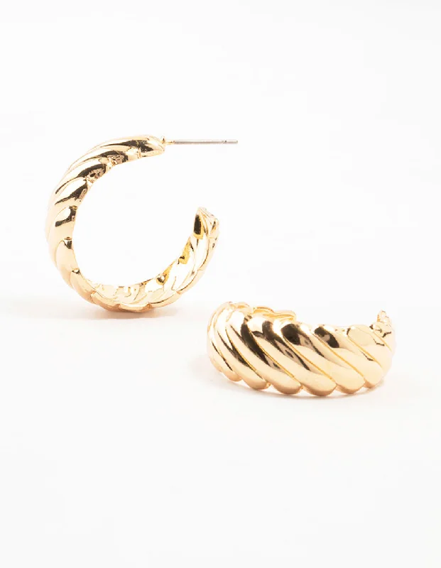 Vintage clip earrings-Gold Teardrop Croissant Hoop Earrings