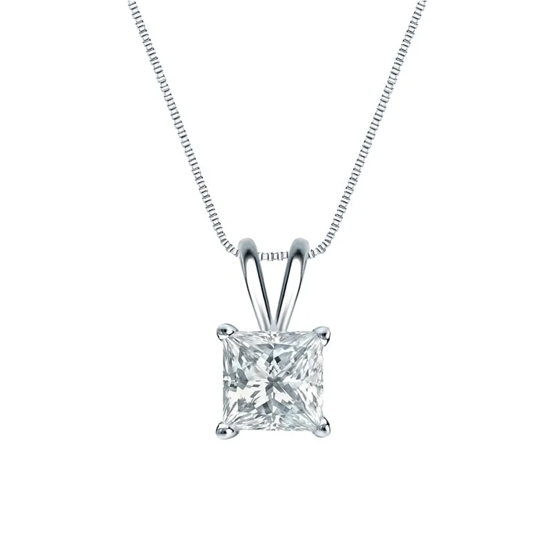 Wide chain necklaces-Auriya Platinum 1.00ctw Princess Solitaire Lab Grown Diamond Necklace 4-Prong Basket (H-I VS) - 1