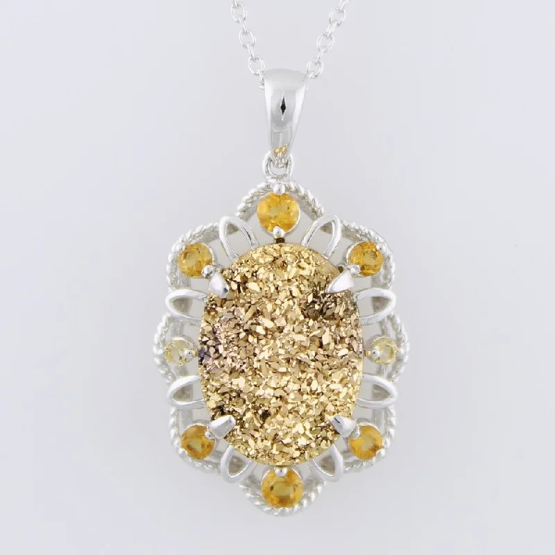 Tide shape necklaces-Sterling Silver Drusy Citrine Necklace