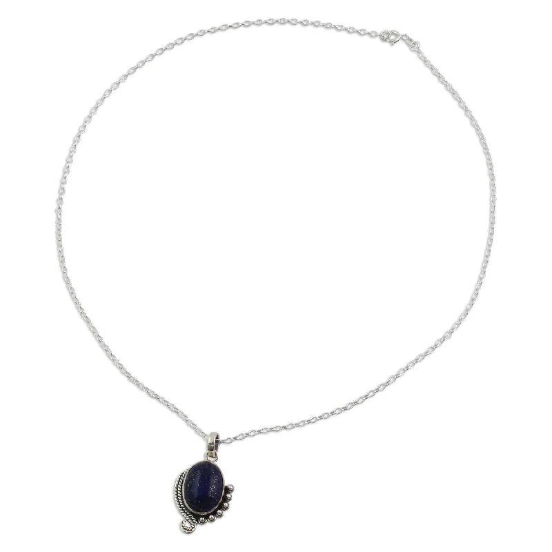 Cosmic charm necklaces-Sterling Silver 'Indian Delight in Blue' Lapis Lazuli Necklace